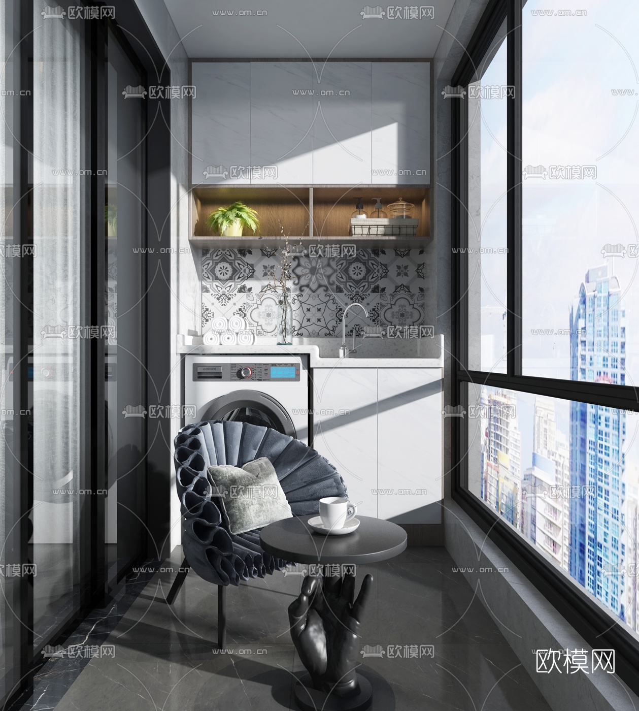 现代休闲阳台洗衣房3d模型