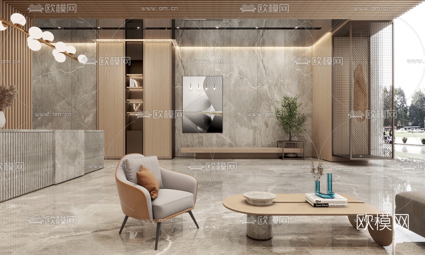 现代酒店大堂前台3d模型