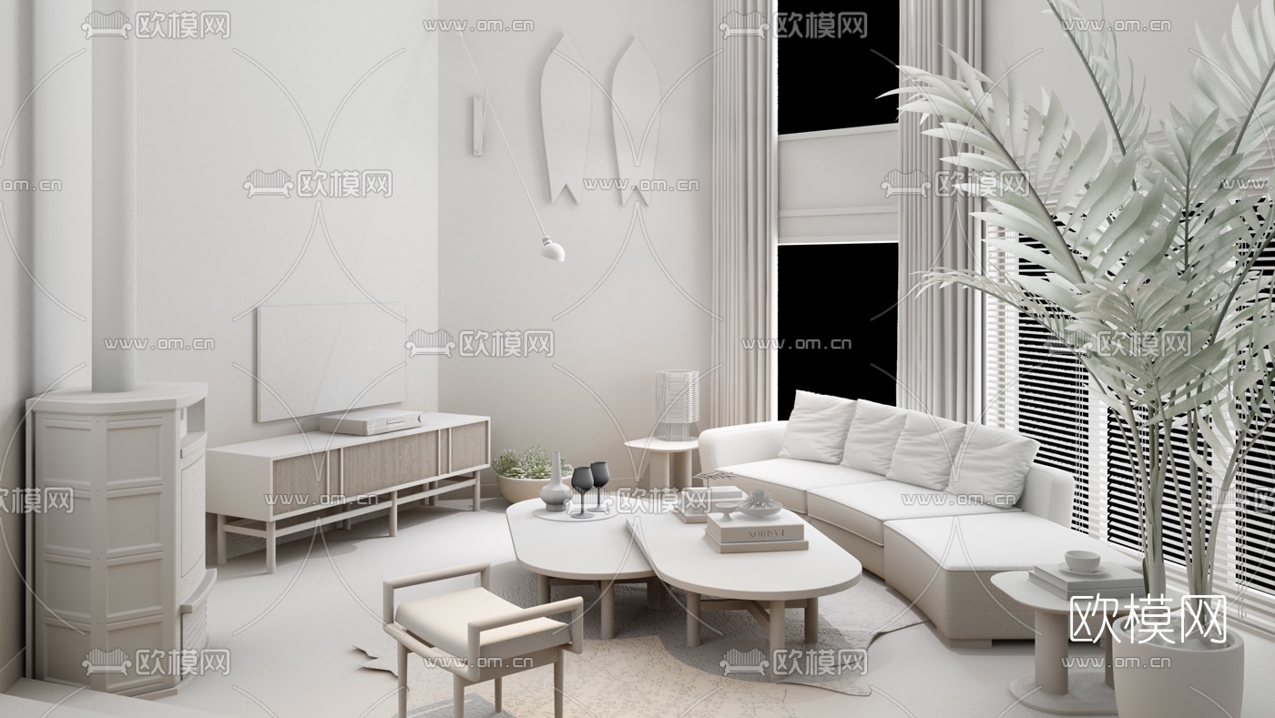 Escapefromsofa设计 北欧客厅3d模型下载（渲染图2）