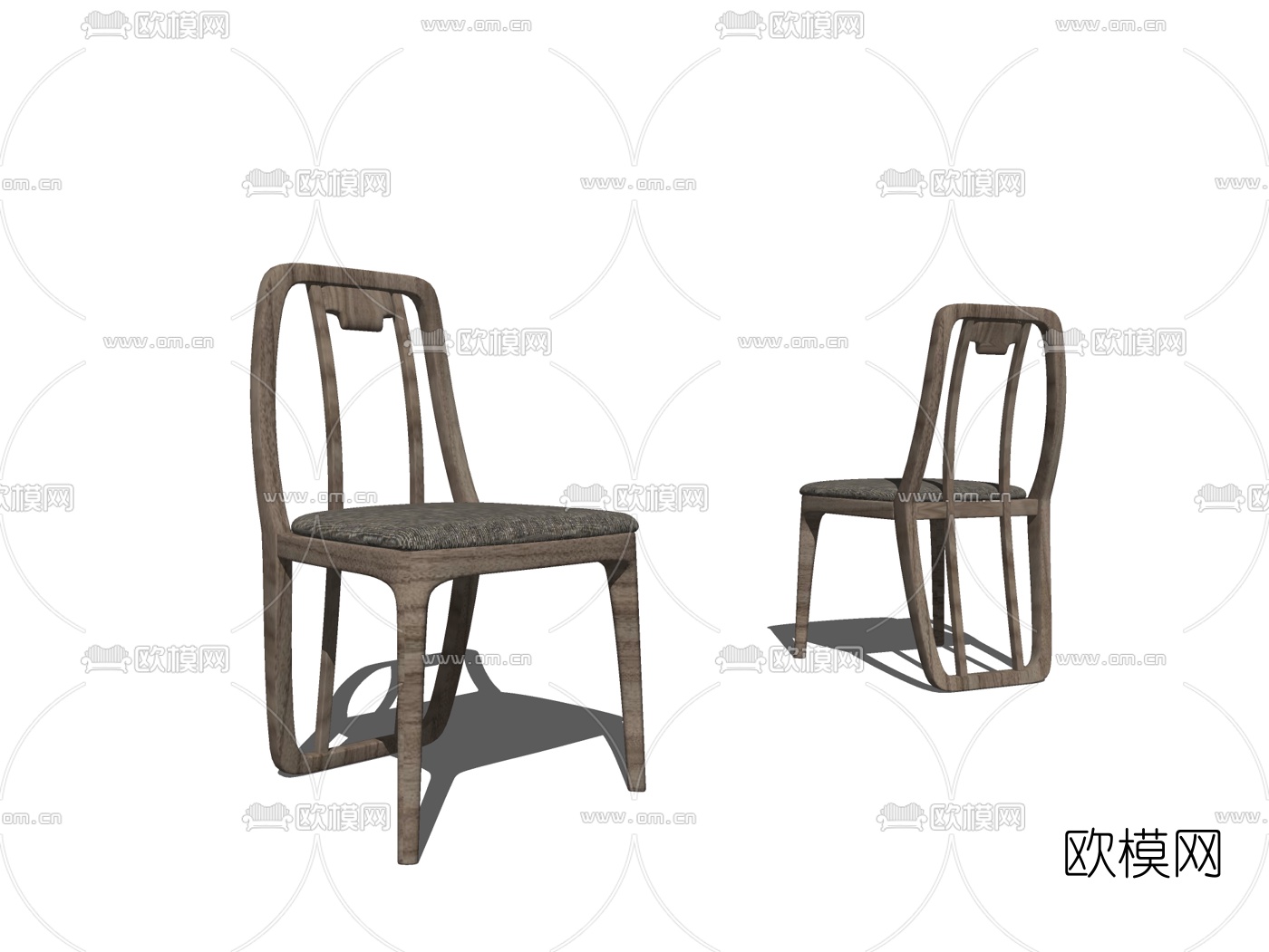 新中式实木单椅su模型下载