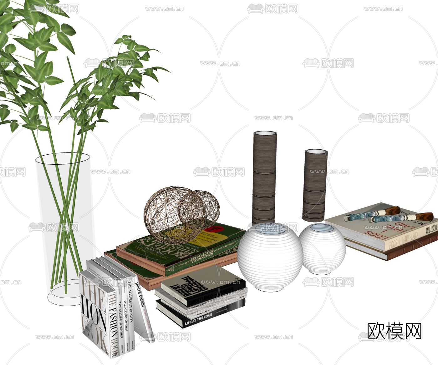 现代书籍花瓶摆件su模型-免费3dmax模型库-欧模网