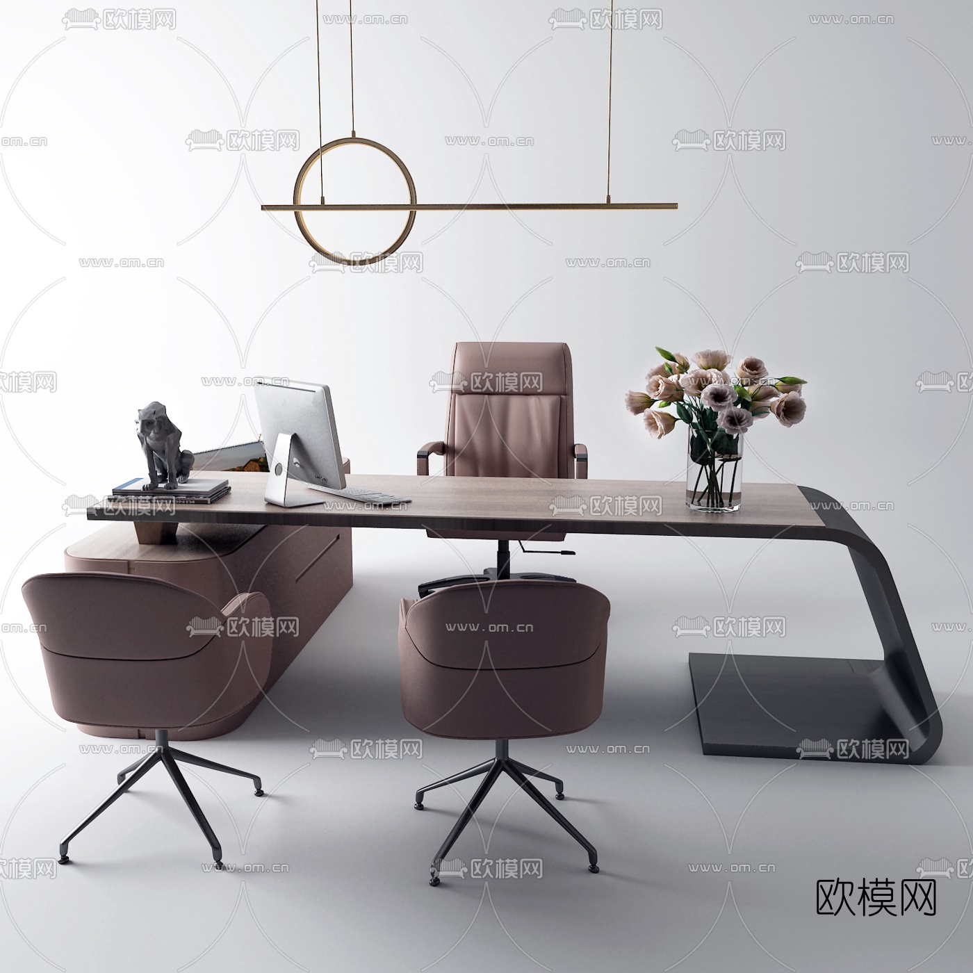 后现代办公班台桌3d模型
