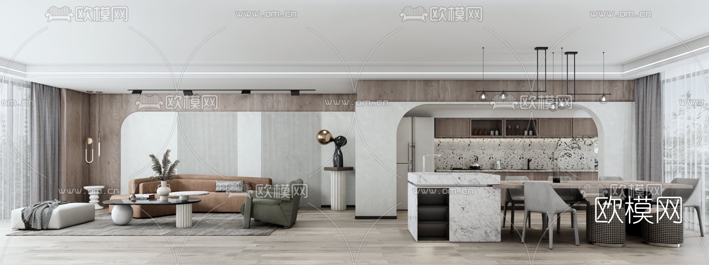 现代客厅餐厅su模型