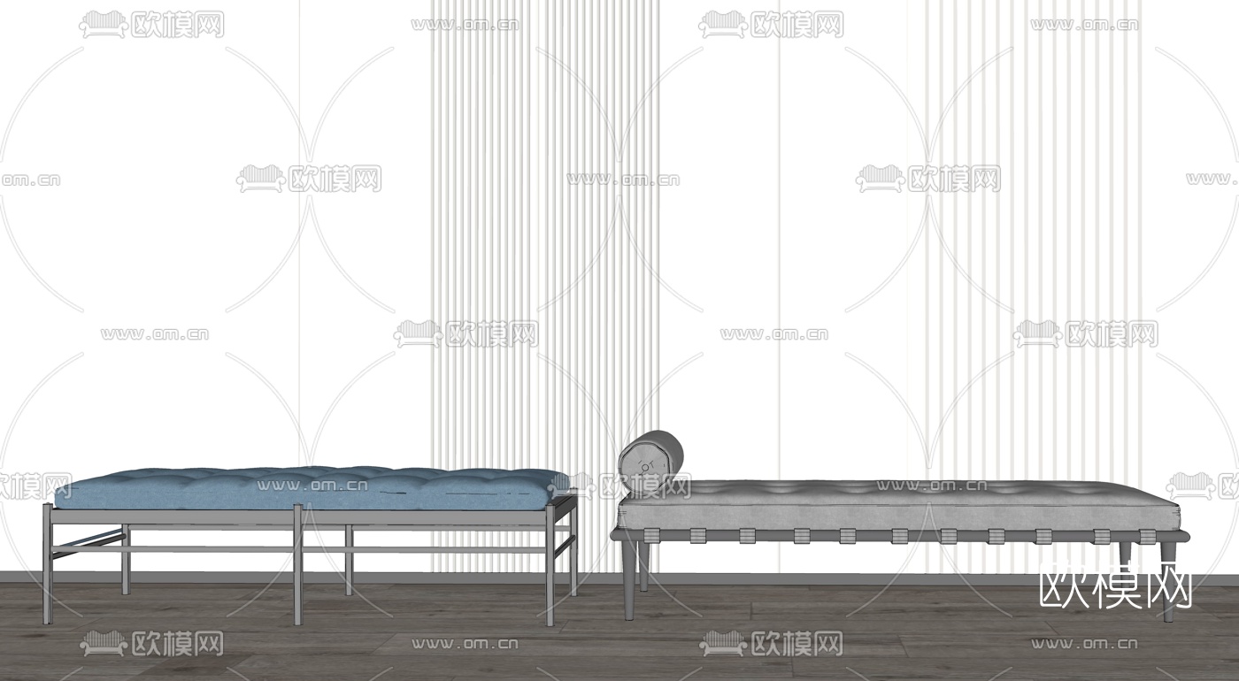 现代布艺床尾凳脚踏su模型下载（渲染图2）