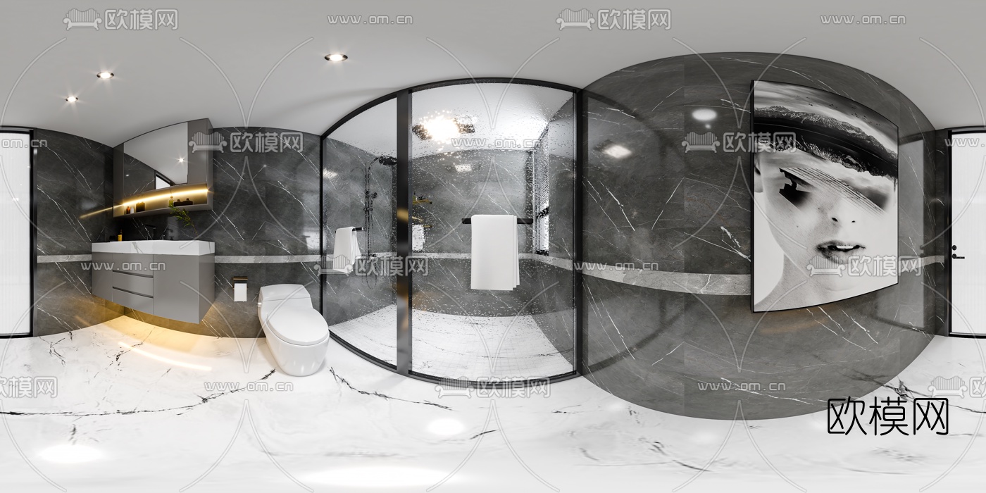 现代卫生间浴室vr全景3d模型