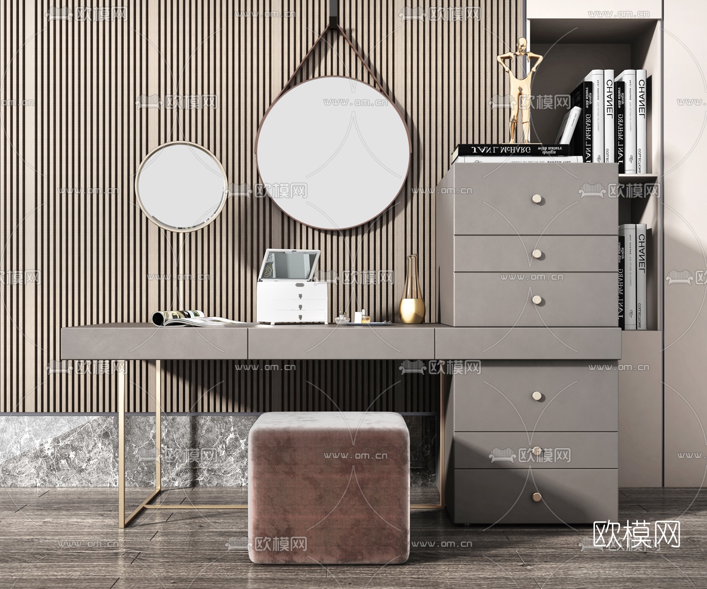 现代轻奢梳妆台3d模型下载