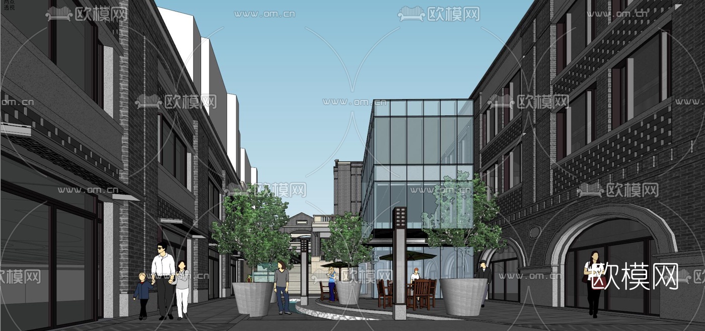 现代商业街su模型下载（渲染图8）