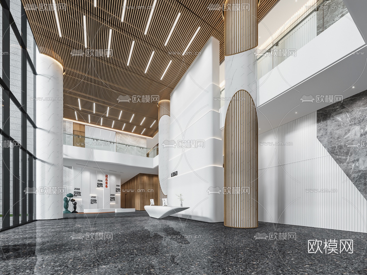 现代办公楼大堂前台3d模型下载（渲染图2）