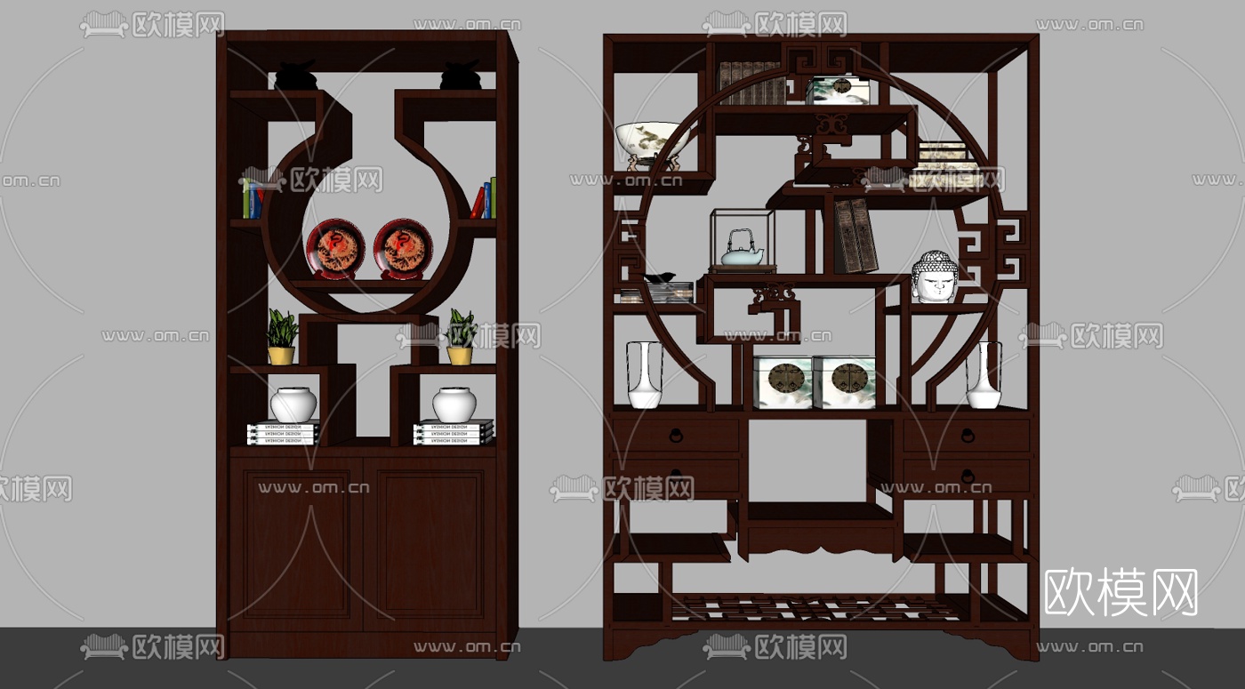新中式博古架su模型下载（渲染图2）