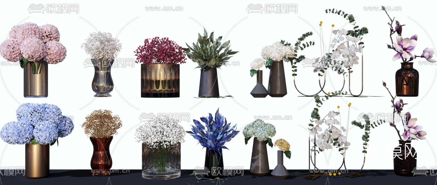 现代花瓶花卉插花3d模型