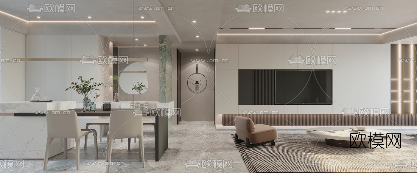 现代客厅餐厅3d模型