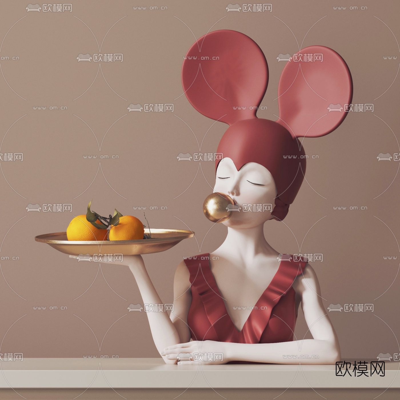 现代小女孩半身雕塑3d模型下载