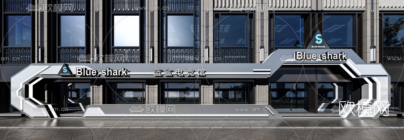 现代电竞馆网吧门头3d模型