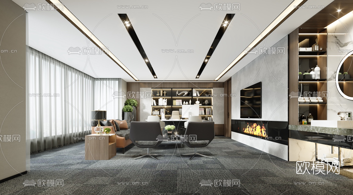 现代总经理办公室免费3d模型