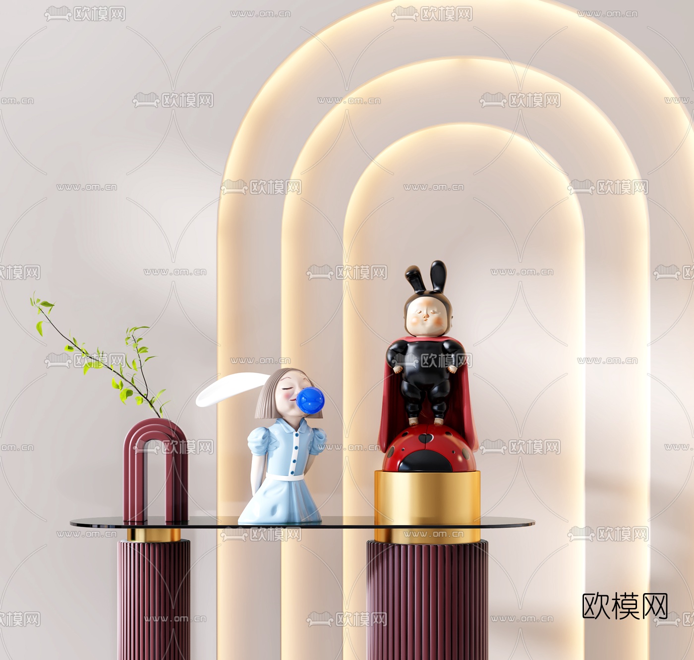 现代女孩吹泡泡雕塑3d模型