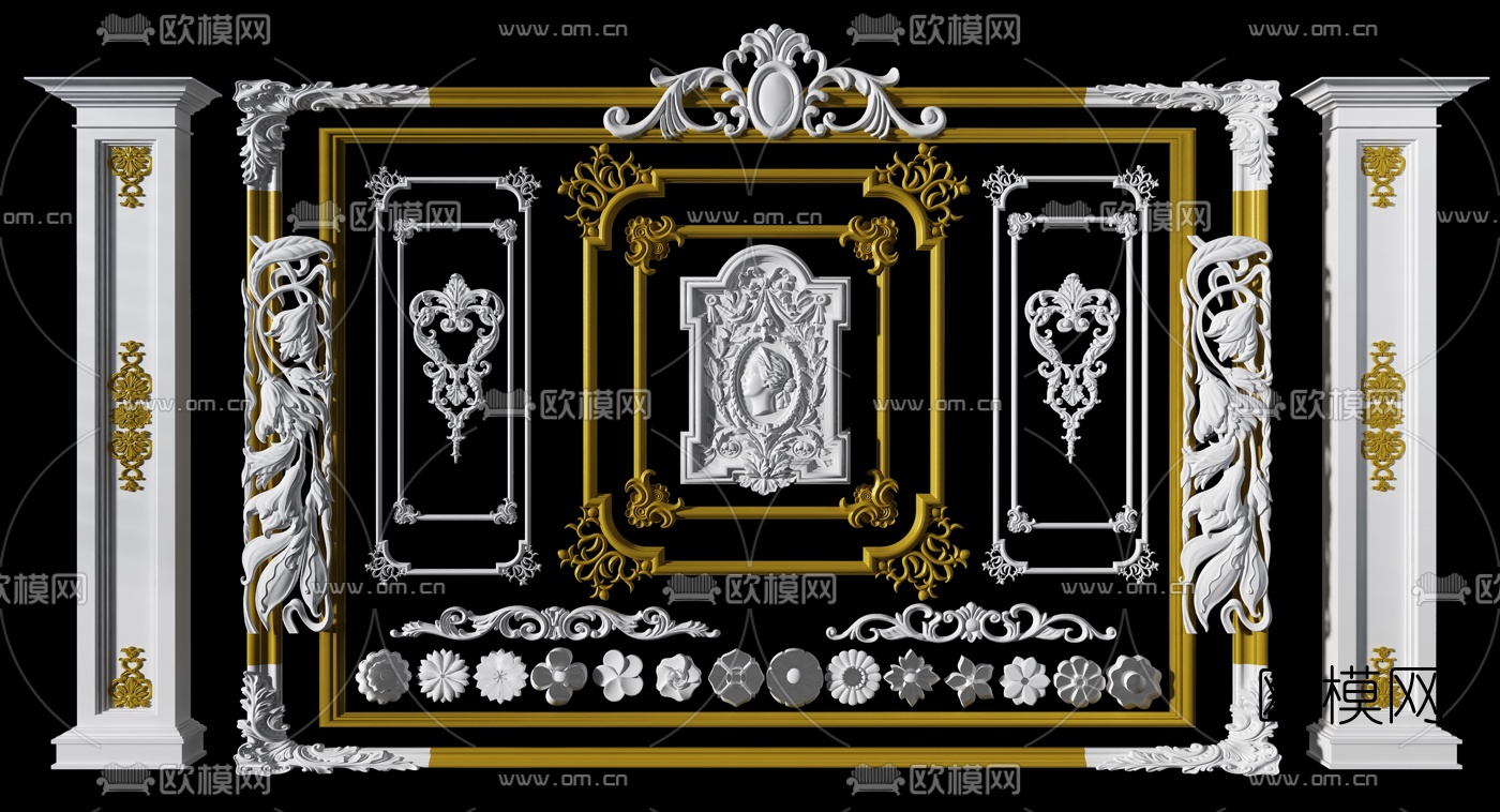 欧式石膏雕花线条罗马柱3d模型下载