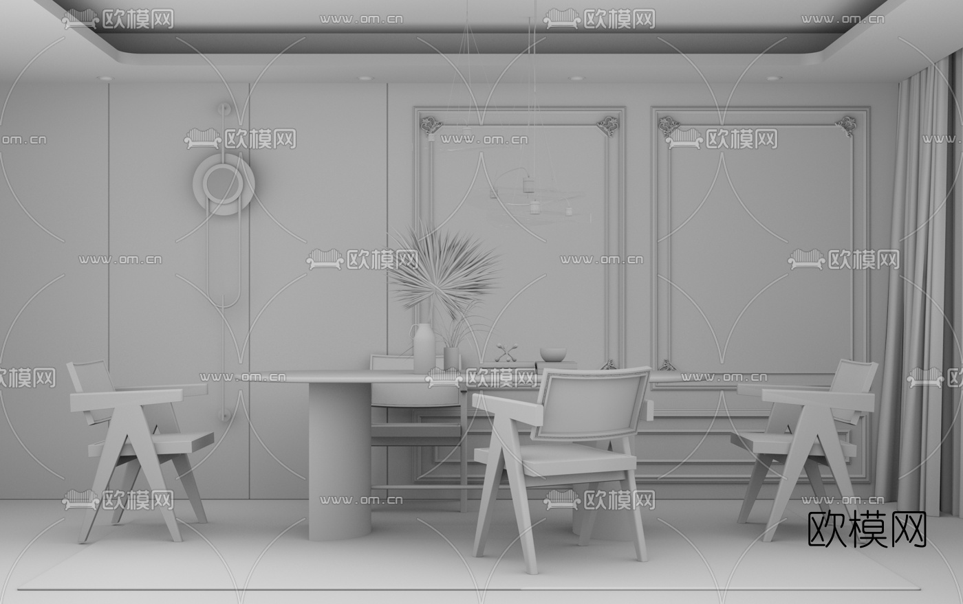 现代大理石餐桌椅su模型下载（渲染图3）