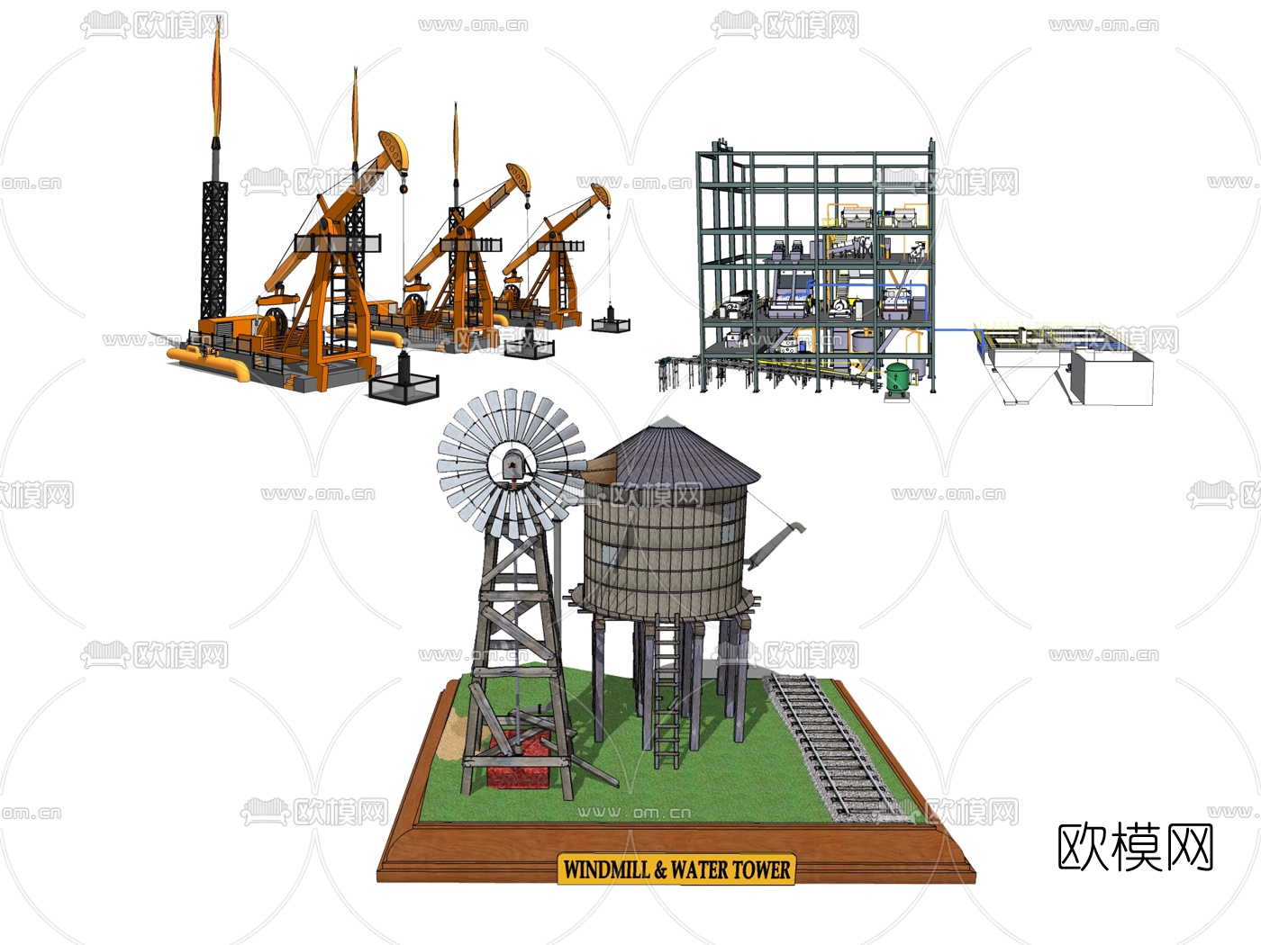 工业风塔吊水塔su模型下载