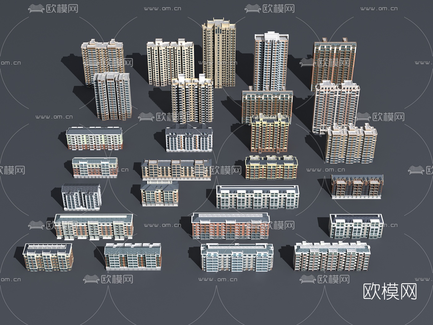 现代住宅楼建筑构件3d模型下载（渲染图1）