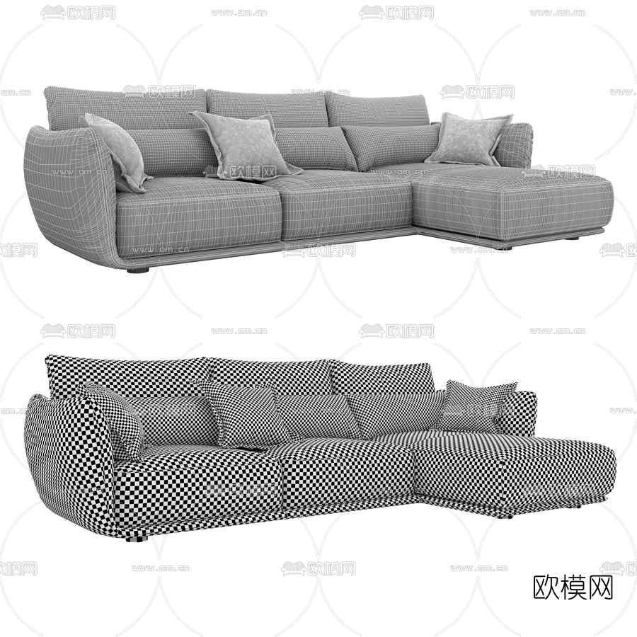 现代布艺转角沙发3d模型