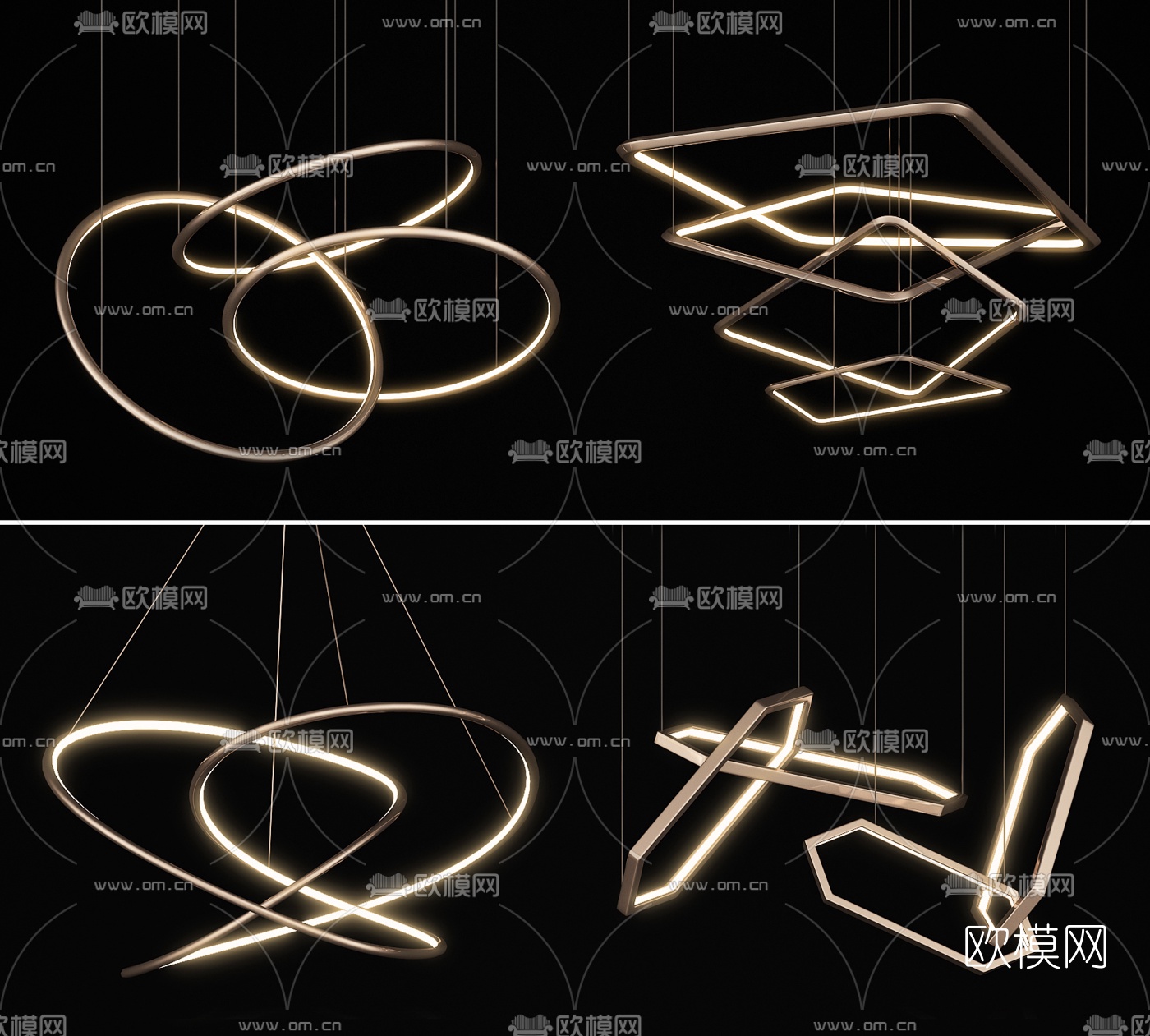 现代环形金属吊灯3d模型