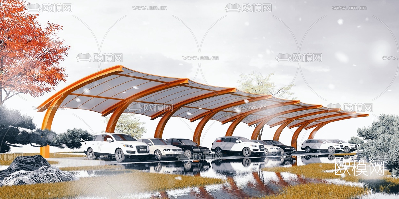 现代停车棚雨棚遮阳棚3d模型下载