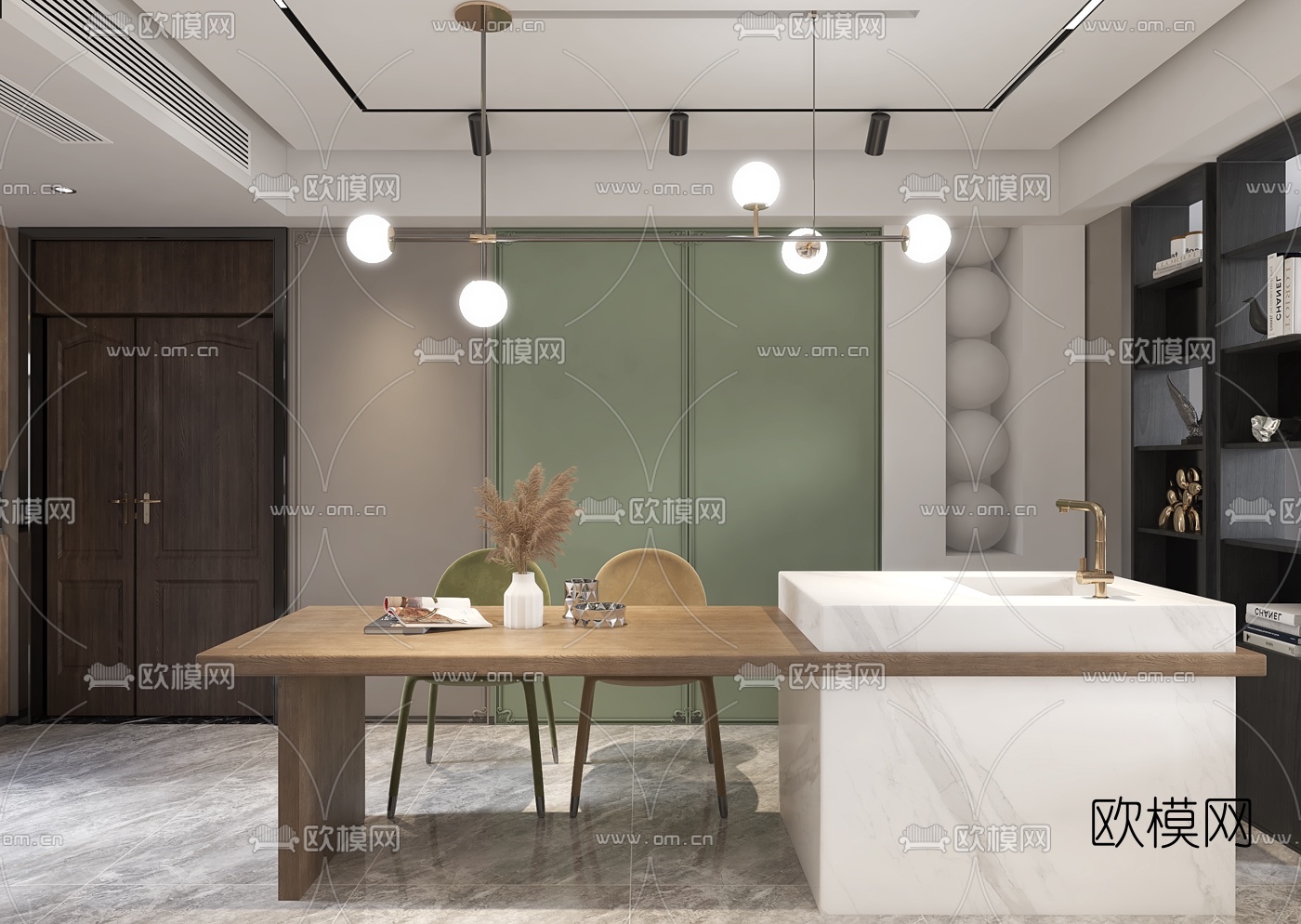 简欧简约客厅餐厅3d模型下载（渲染图4）