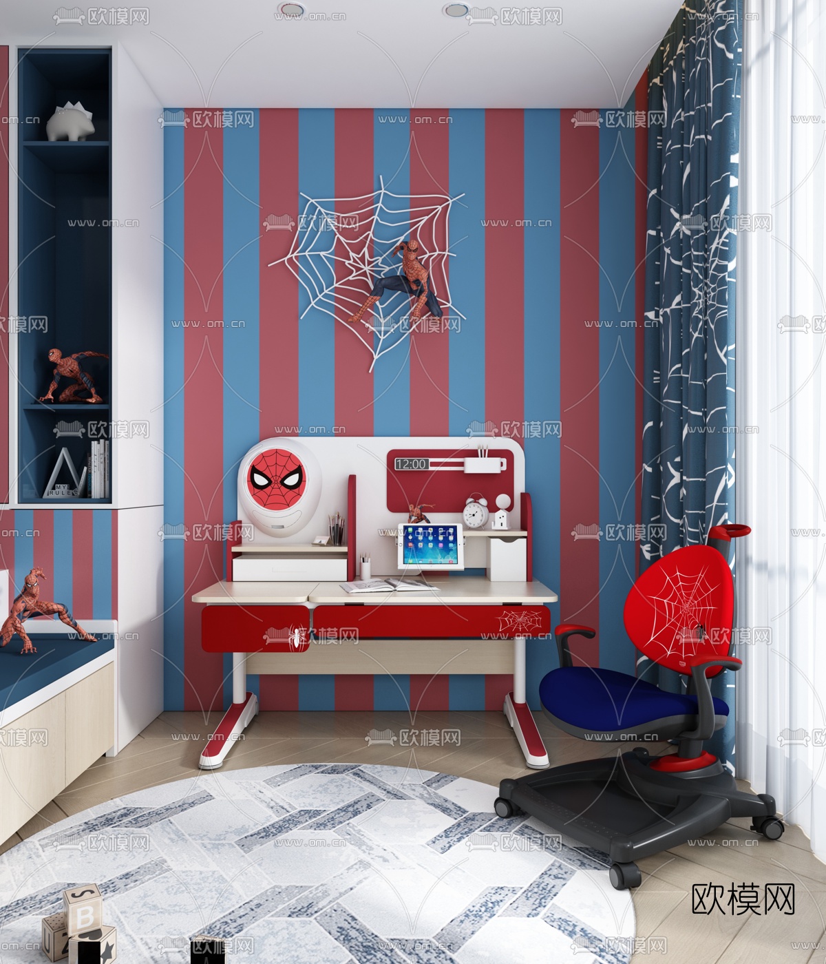 现代威漫蜘蛛侠儿童桌椅3d模型下载（渲染图1）