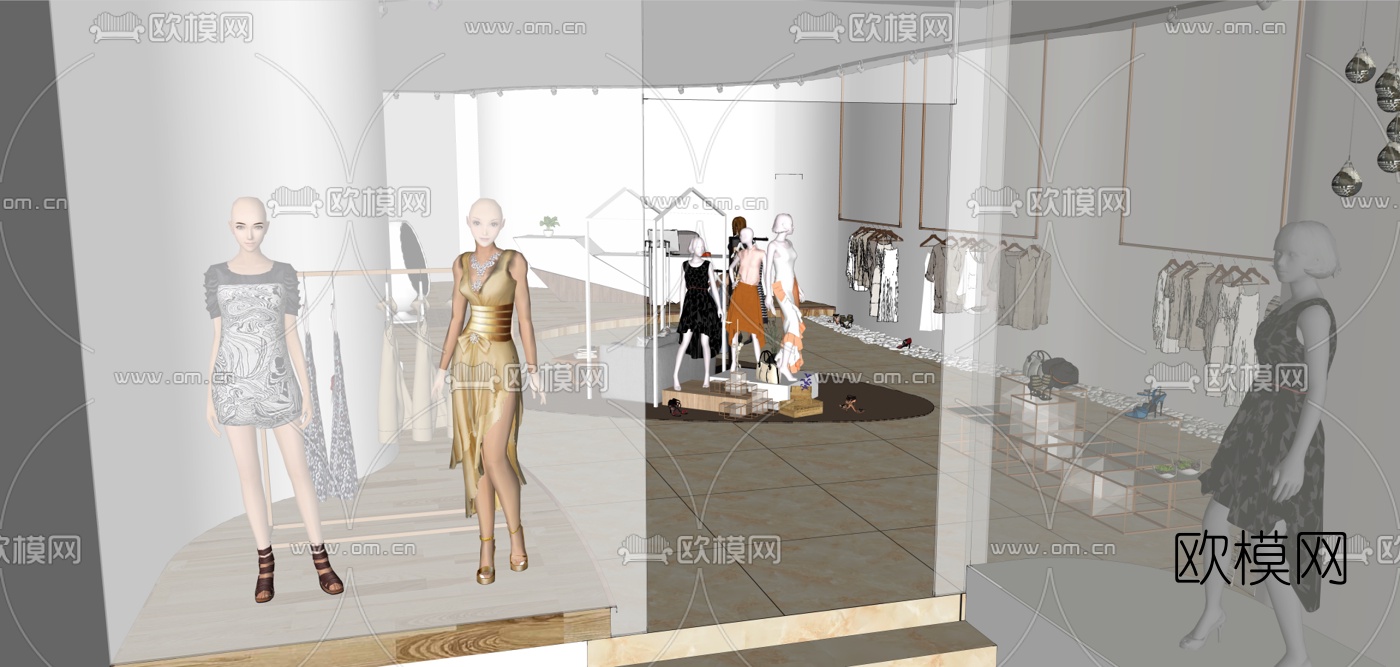 现代女装服装店su模型下载（渲染图2）