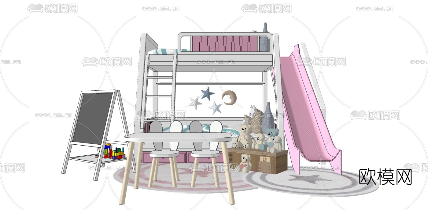 现代儿童上下床su模型下载