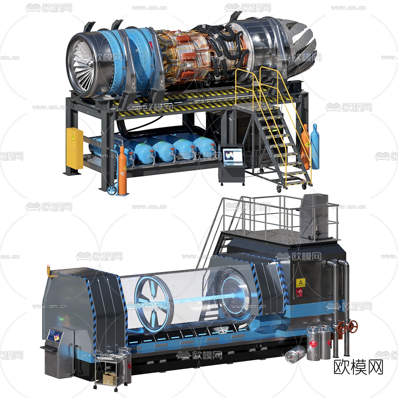 现代发动机对撞机工业设备3d模型下载（渲染图3）