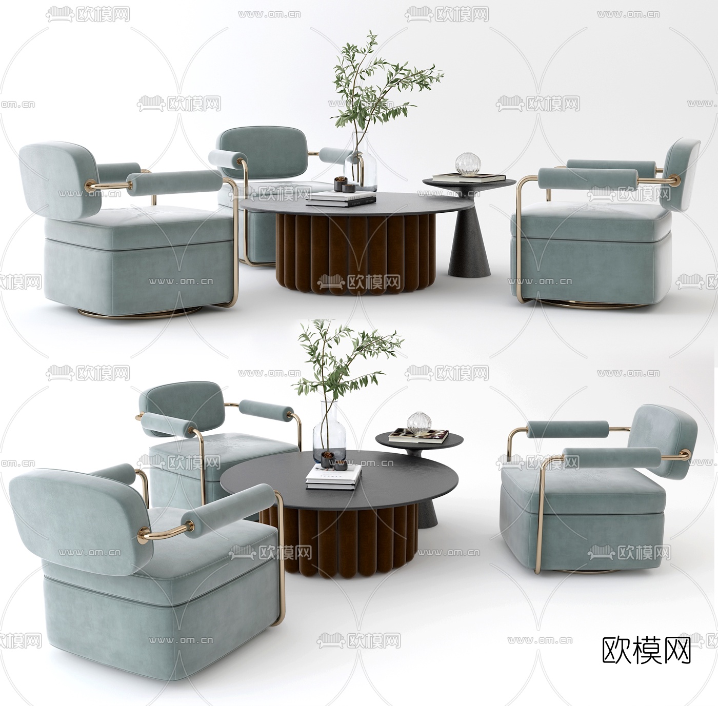 现代布艺单人沙发茶几3d模型
