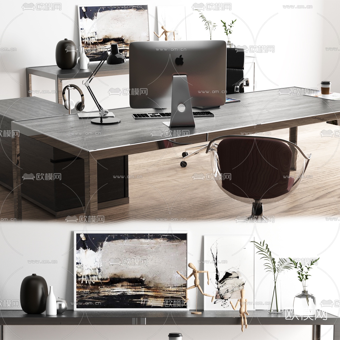 现代简约班台桌椅3d模型