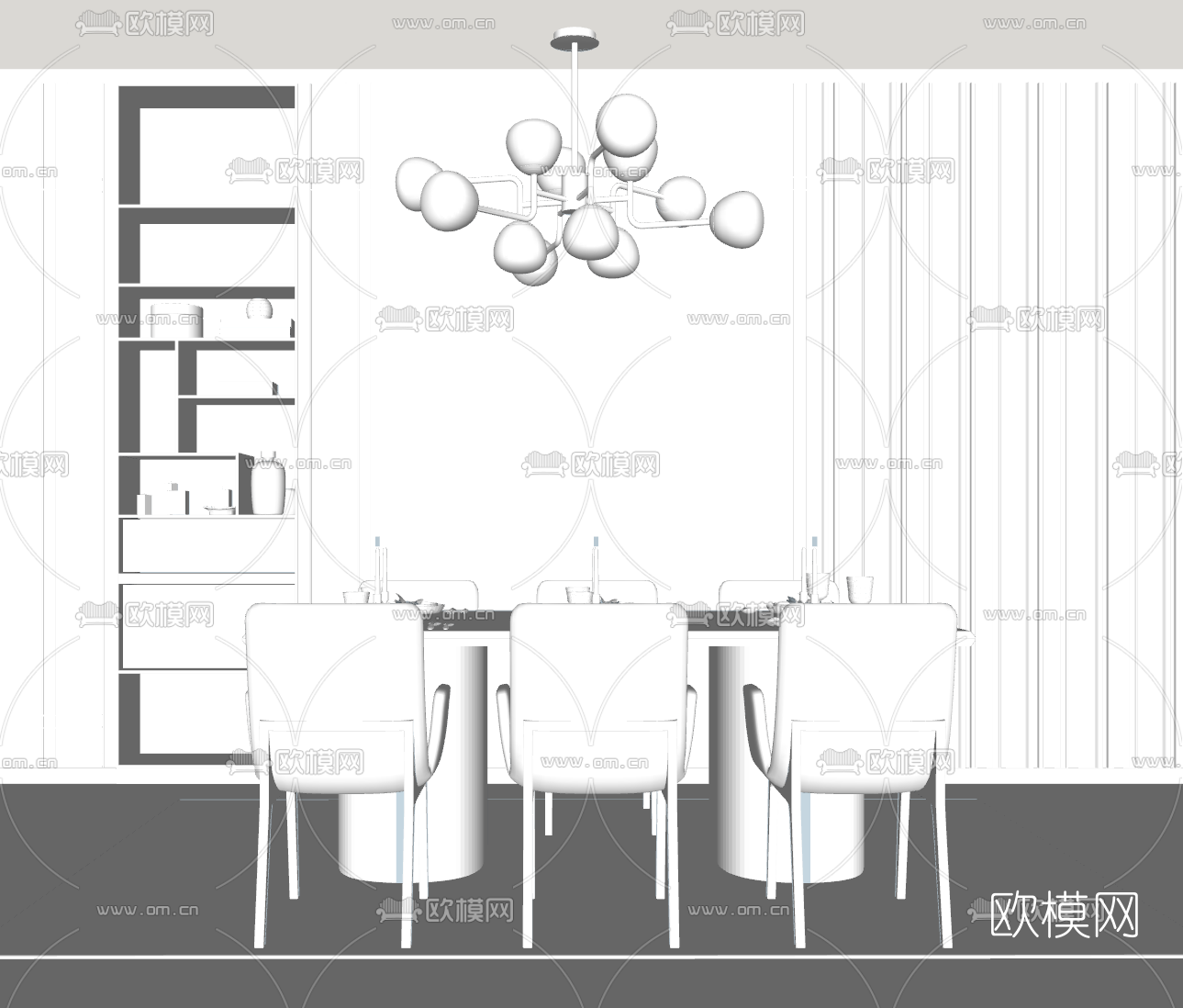 现代轻奢餐桌椅su模型下载（渲染图3）