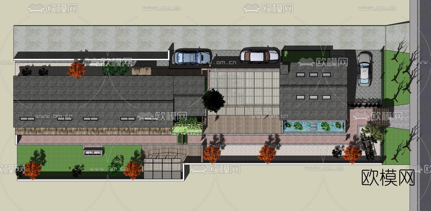 中式古建民房su模型下载（渲染图2）