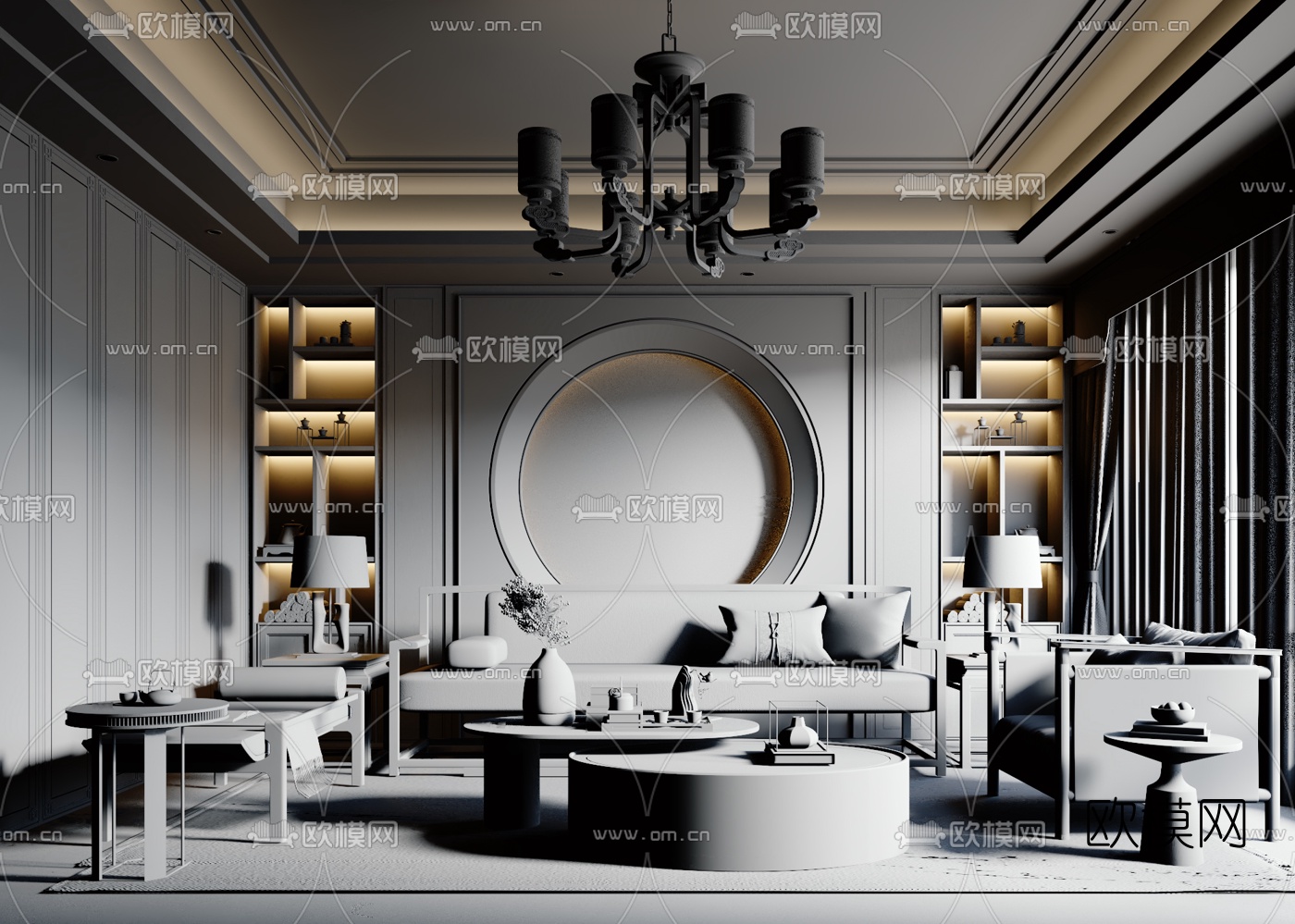 新中式布艺沙发组合3d模型