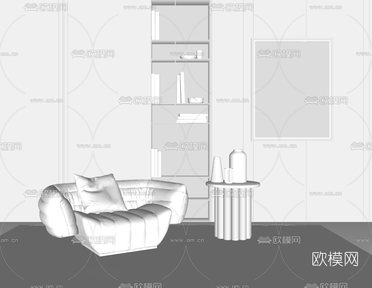 现代布艺休闲沙发su模型下载（渲染图3）