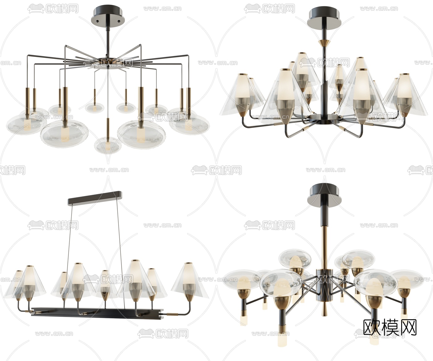 现代玻璃多头吊灯3d模型