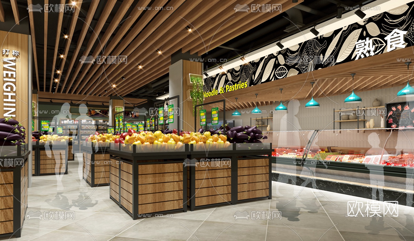 现代超市蔬果熟食区3d模型