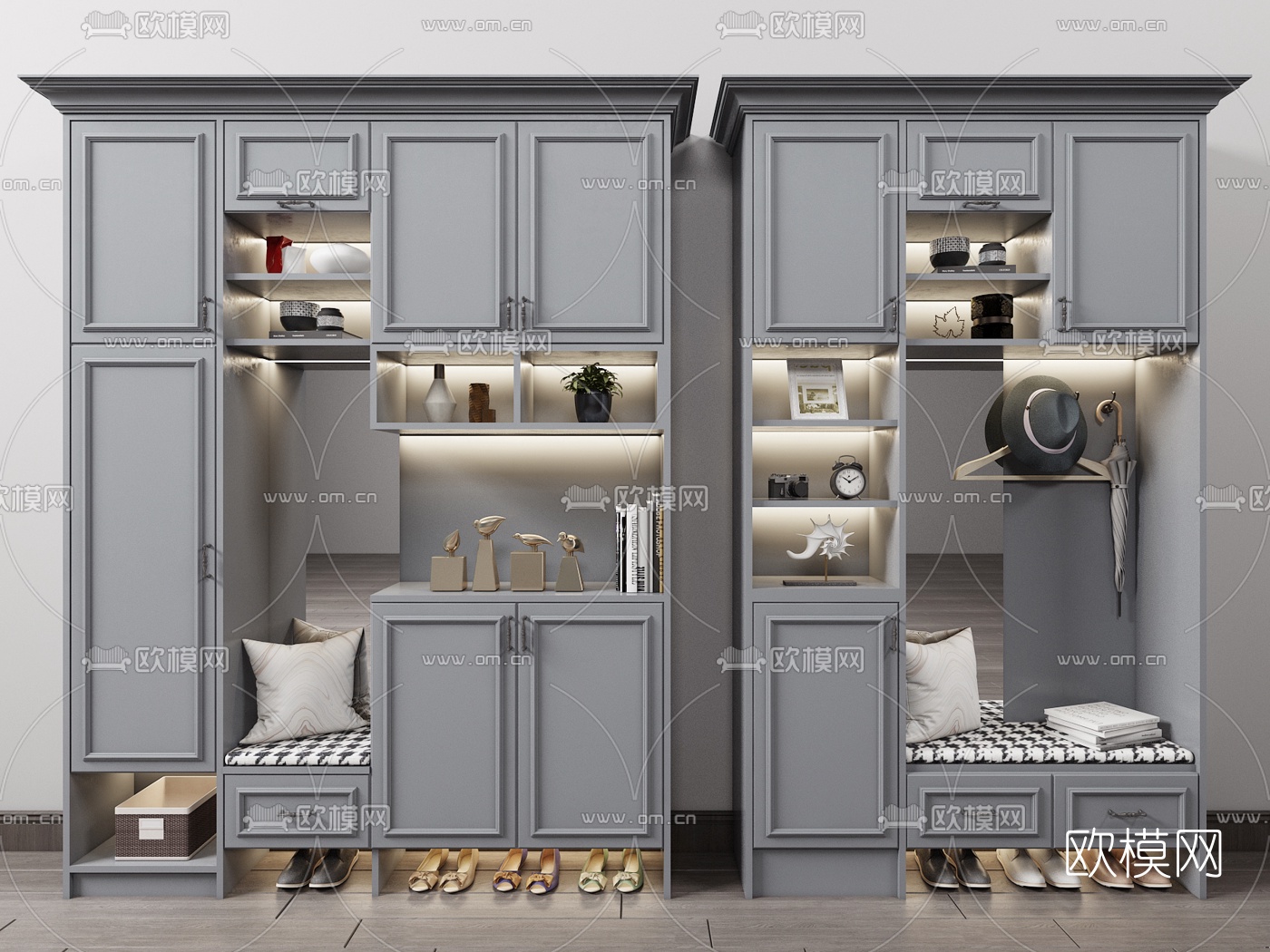 美式多功能鞋柜3d模型下载