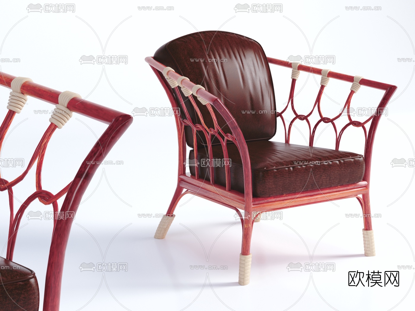 欧式古典皮革休闲椅su模型下载（渲染图1）