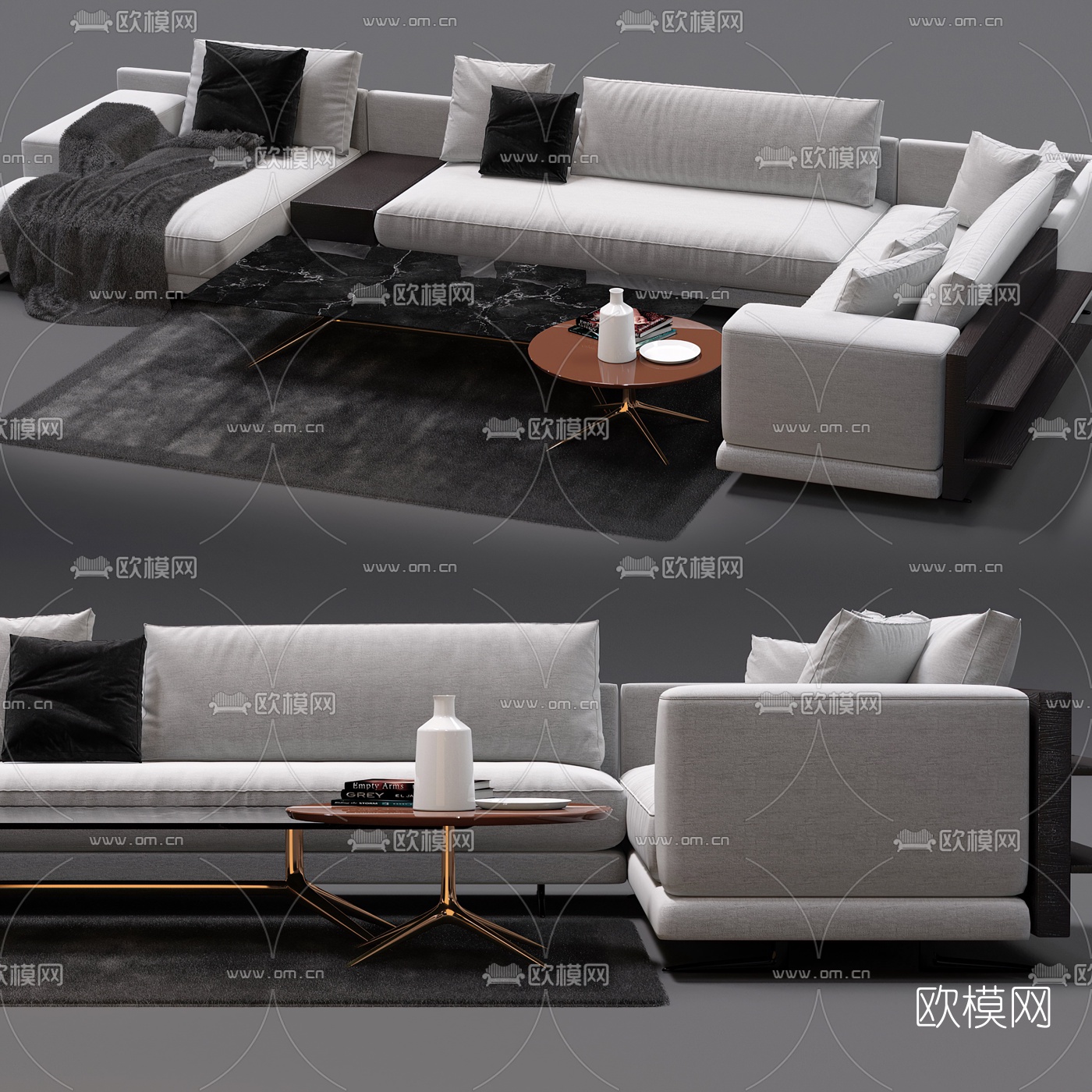 现代布艺转角沙发组合3d模型下载_ID10630296_3dmax免费模型-欧模网