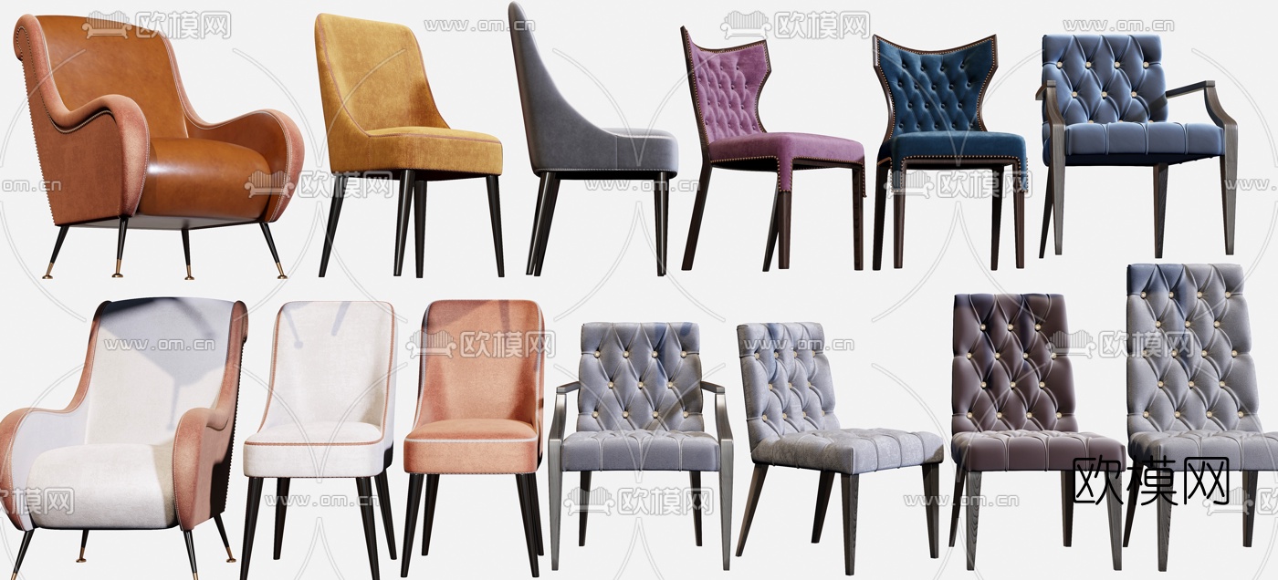 简欧绒布休闲椅单椅3d模型下载（渲染图1）