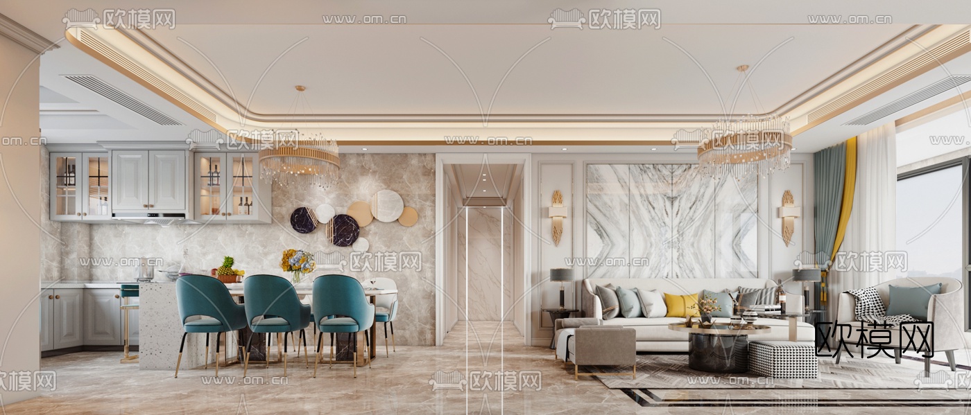 后现代客厅餐厅3d模型