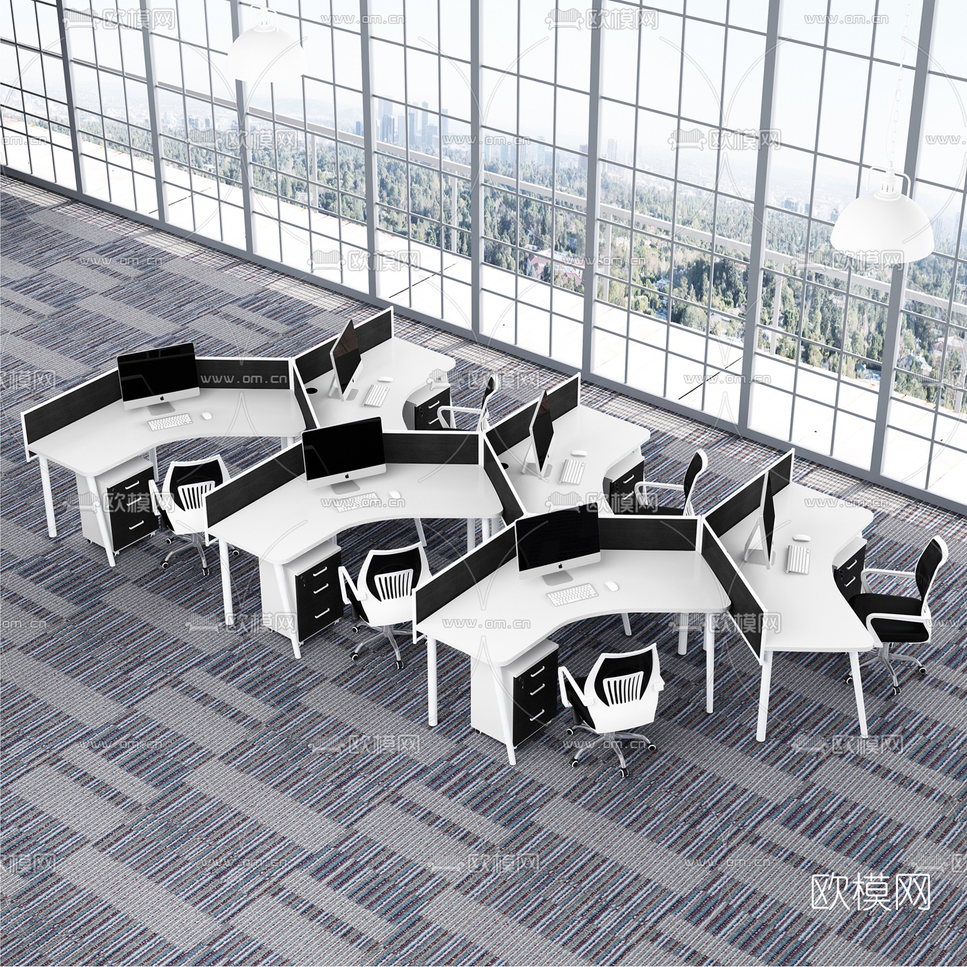 现代办公桌椅屏风卡位3d模型