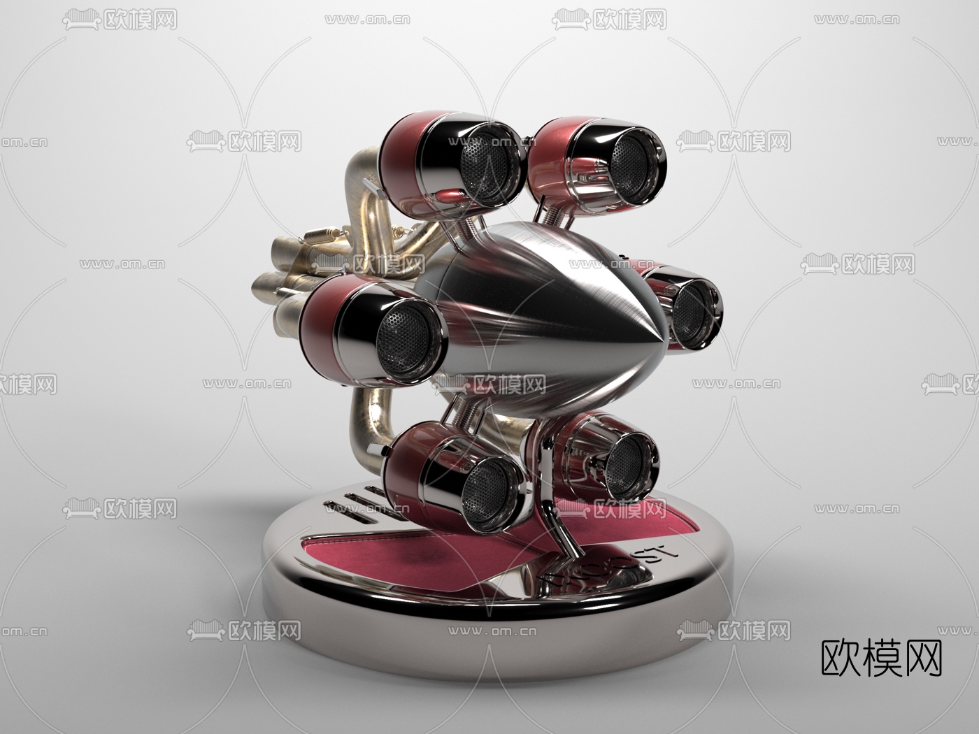 现代金属创意子弹头小音响3d模型下载（渲染图2）