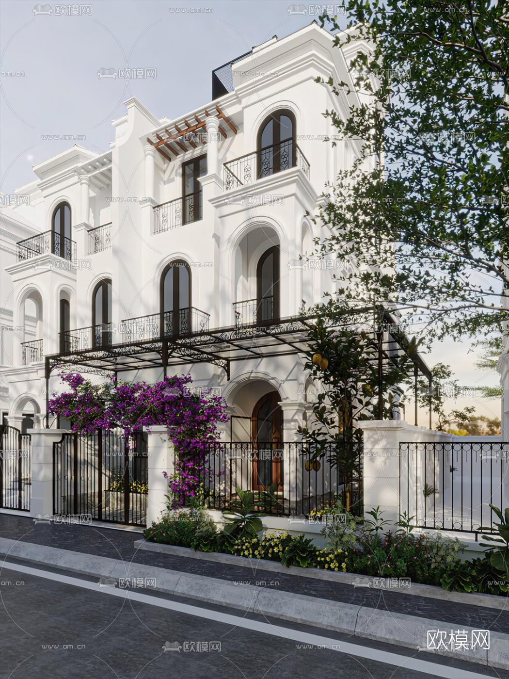 欧式独栋别墅外观3d模型下载（渲染图2）