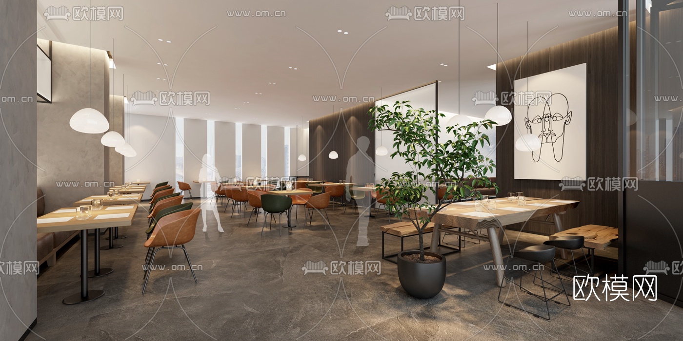 现代卡座茶餐厅3d模型