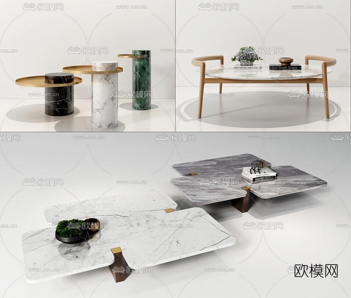 现代大理石茶几3d模型下载(渲染图1)