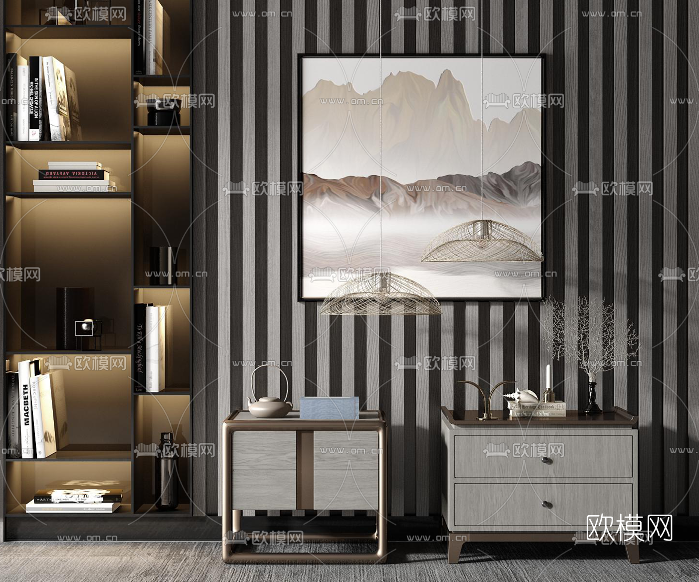 现代轻奢床头柜3d模型下载